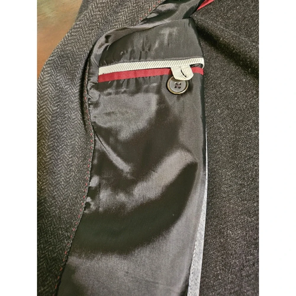 Zara Man Blazer Jacket Mens 44 Gray Herringbone Elbow Patches Sport Coat